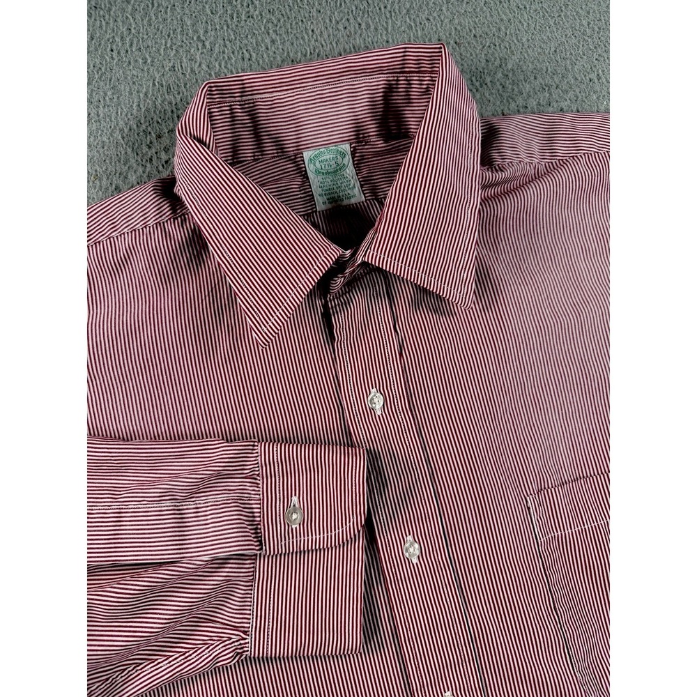 Brooks Brothers Brooksweave Shirt Mens 17.5-5 Red Stripe Oxford OCBD Made in USA